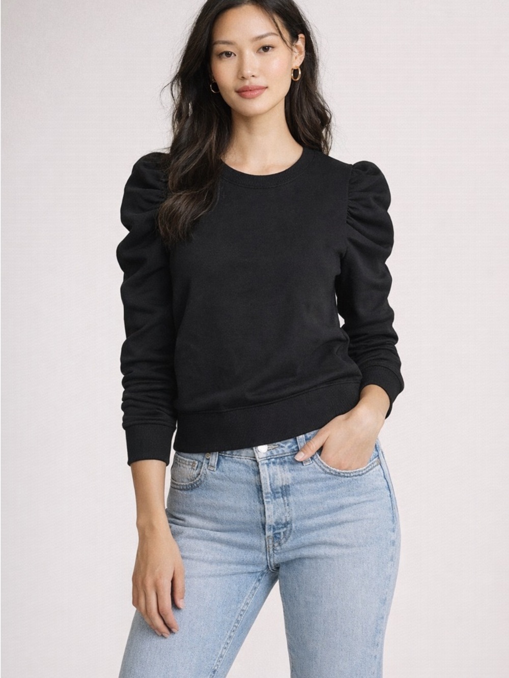 REBECCA MINKOFF Janine Puff Sleeve Sweatshirt Black Size XS Cotton Blend - Picture 1 of 5